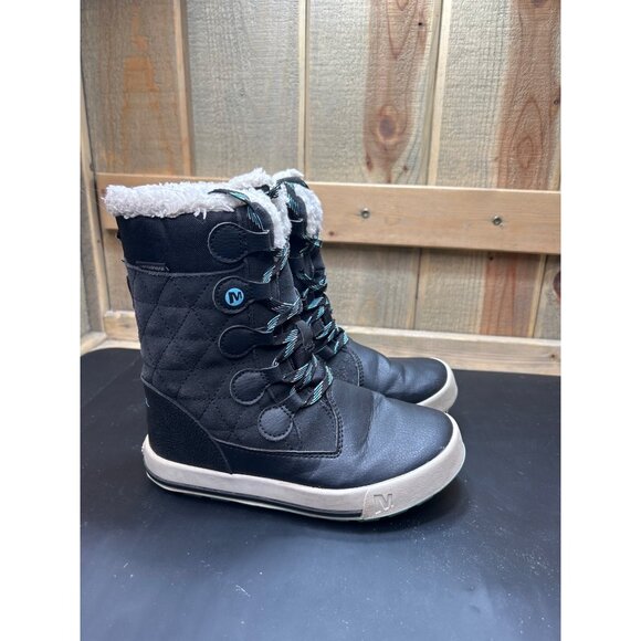 Merrell Youth Waterproof Winter Boots Size 13 Black Quilted Snow Fleece Lining - Picture 1 of 9